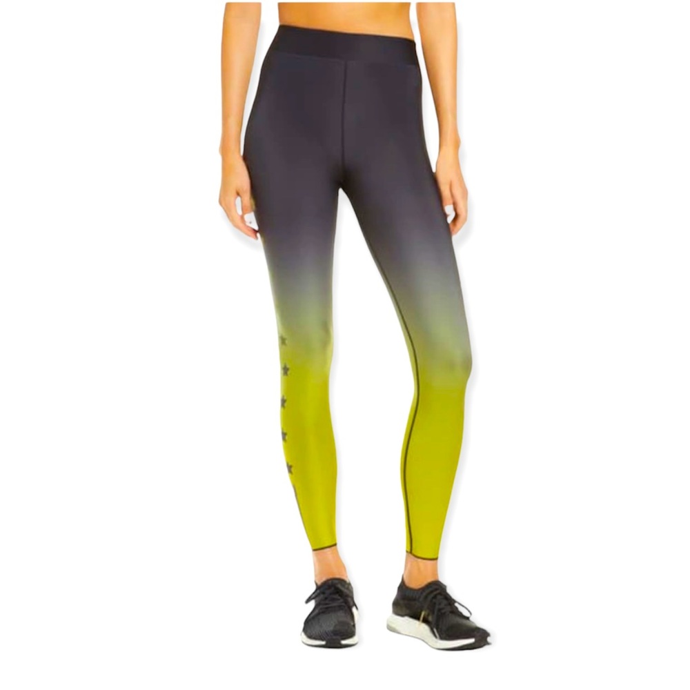 NWT ULTRACOR Ombre Star Print Performance Leggings Size M Black Green